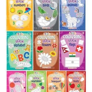 Little Colouring Books for Kids (Set of 10 Books) - Gift to children for painting, drawing and colouring - Alphabets, Animals, Birds, Flags, Flowers, ... Transport, Vegetables - 3 to 6 years old