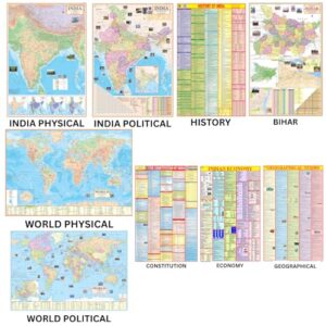 India & World Map (Political & Physical) Bihar, Constitution of India, Indian History, Indian Economy & Geographical Charts | Map Size: 40x28 & 23x36 Inch | for UPSC & Competitive Exam Preparation