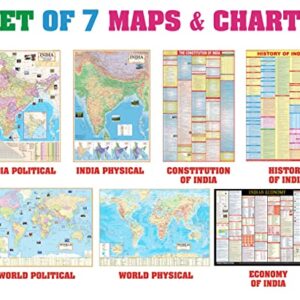 India & World Map (Both Political & Physical) with Constitution of India Chart, History & Economy of India chart | Set Of 7 | Use For Preparation Of UPSC, UPPSC, SSC, IES, RRB, etc Exams